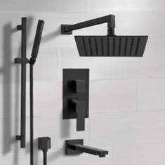 Matte Black Tub and Shower Faucet Set with Handheld, Rain Shower Head
